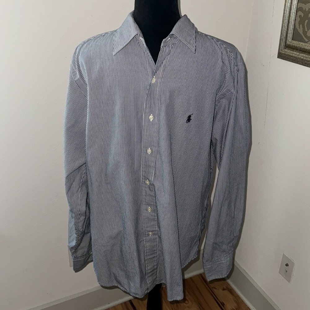 Polo by Ralph Lauren Andrew 100%‎ Cotton buttoned down pin stripe men’s shirt 16